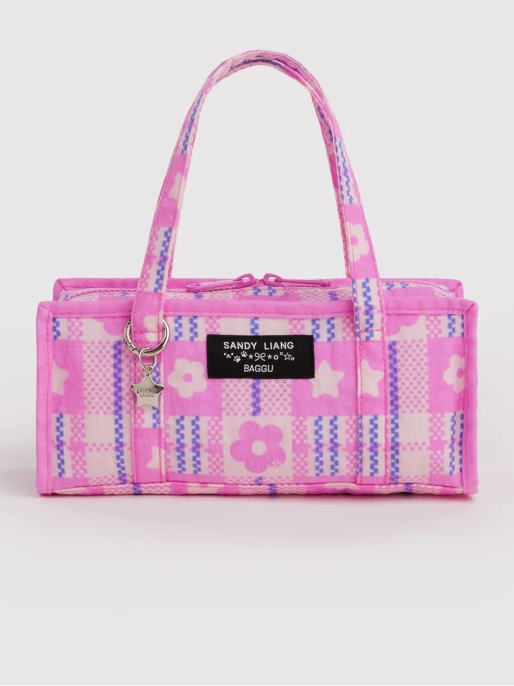 BAGGU Sandy Liang Mini Nylon Market Bag - Market Plaid Pink Purse